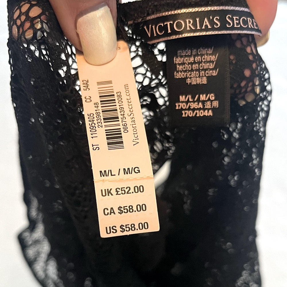 NWT Victoria Secret Black Sheer Floral
Print Thong Bodysuit Sz M/L - Picture 14 of 15